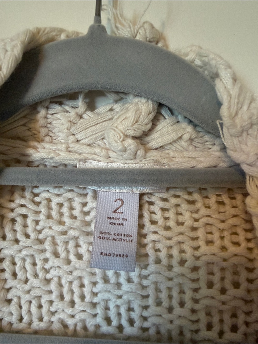 Chico's Cream Open-Front Cable & Crochet Knit Cardigan - Picture 2 of 6